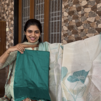 Green Raw silk top and bottom with Assam silk shawl