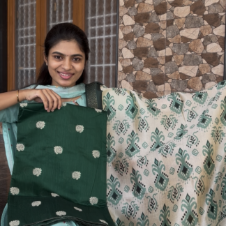 Bottle green raw silk top with zari dupatta