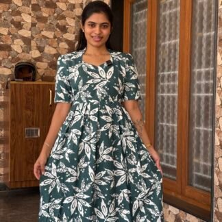 Green printed cotton maxi