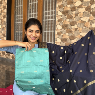 Sky blue top with Navy katari Butta shawl