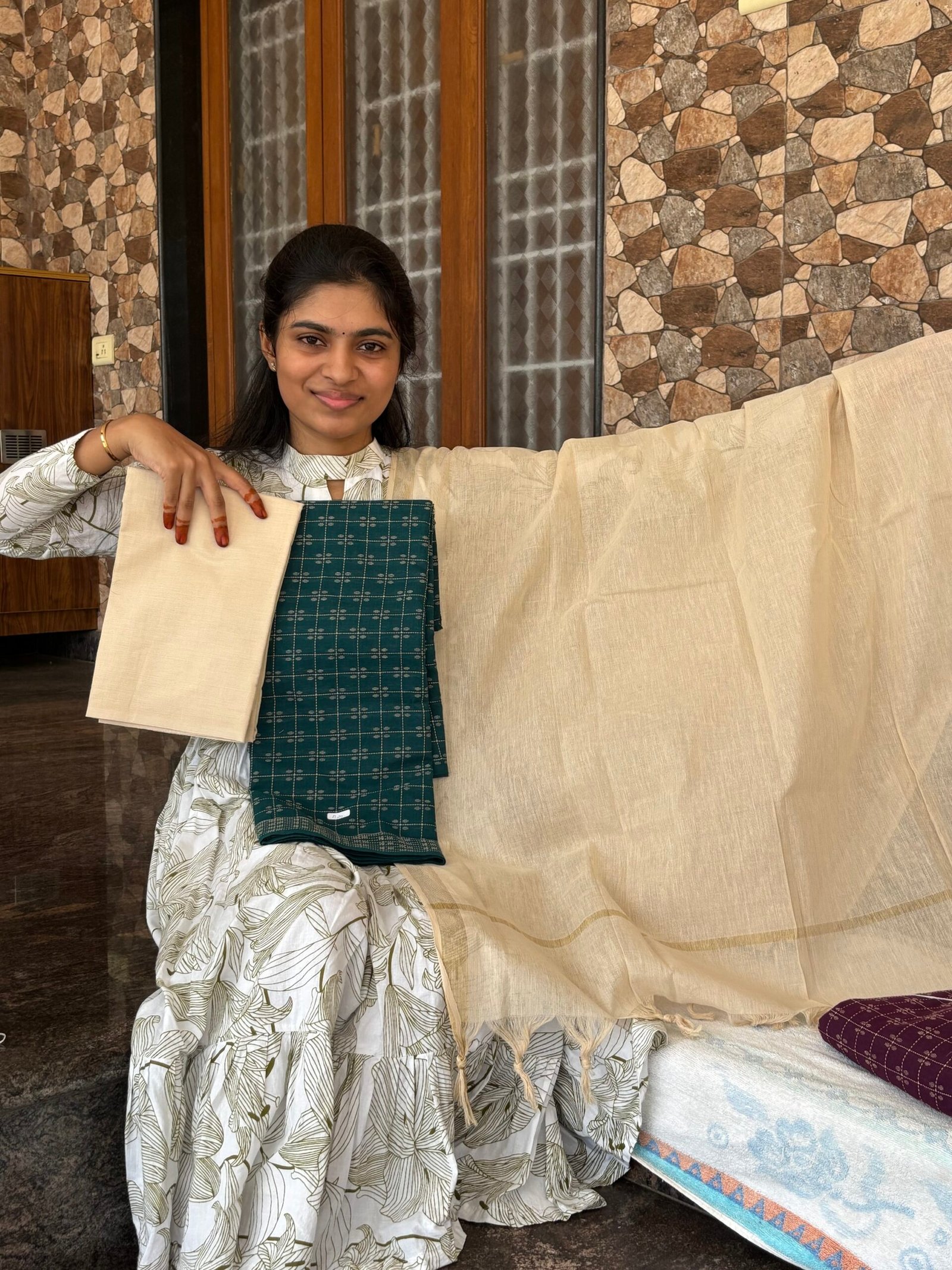 Peacock blue handloom cotton set