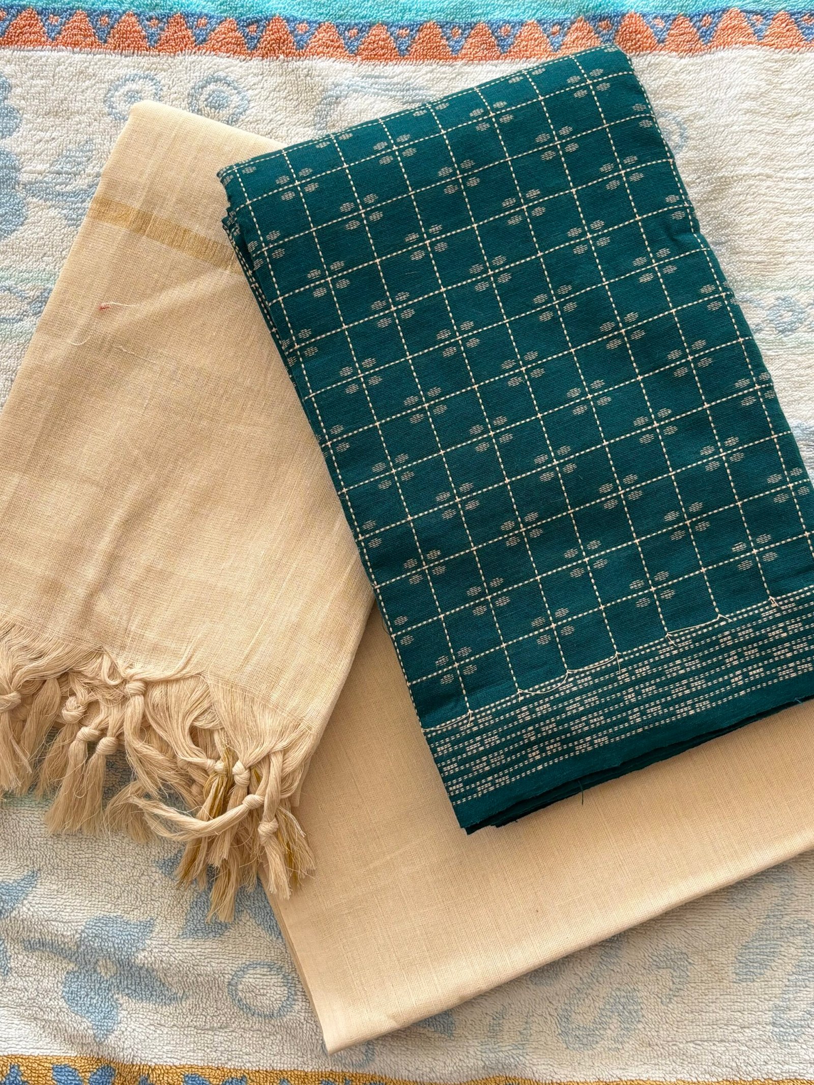 Peacock blue handloom cotton set - Image 2
