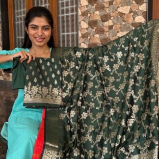 Bottle green Banarasi silk set