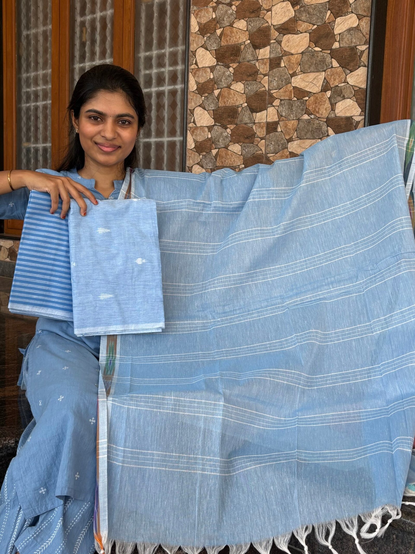 Cotton blue striped 3 piece