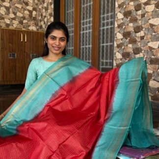 Red and blue zari checks