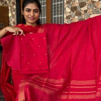 Premium Red cotton Zari butta suit