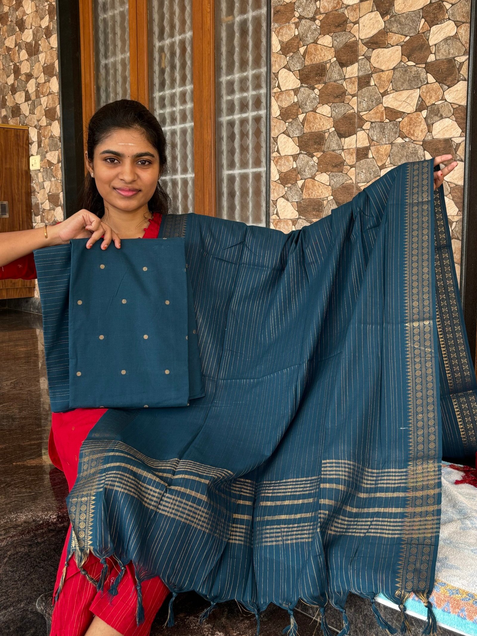 Premium Peacock Blue zari butta suit