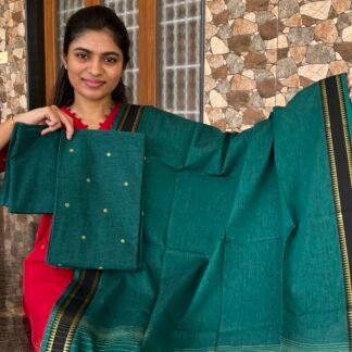 Premium Cotton Bottle green cotton Zari suit
