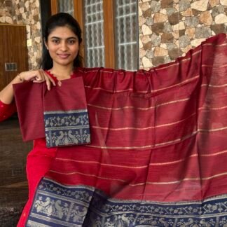 Maroon with Navy processed raw silk set
