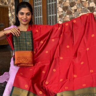 Bottle green with red Kanchi silk set(KS03)