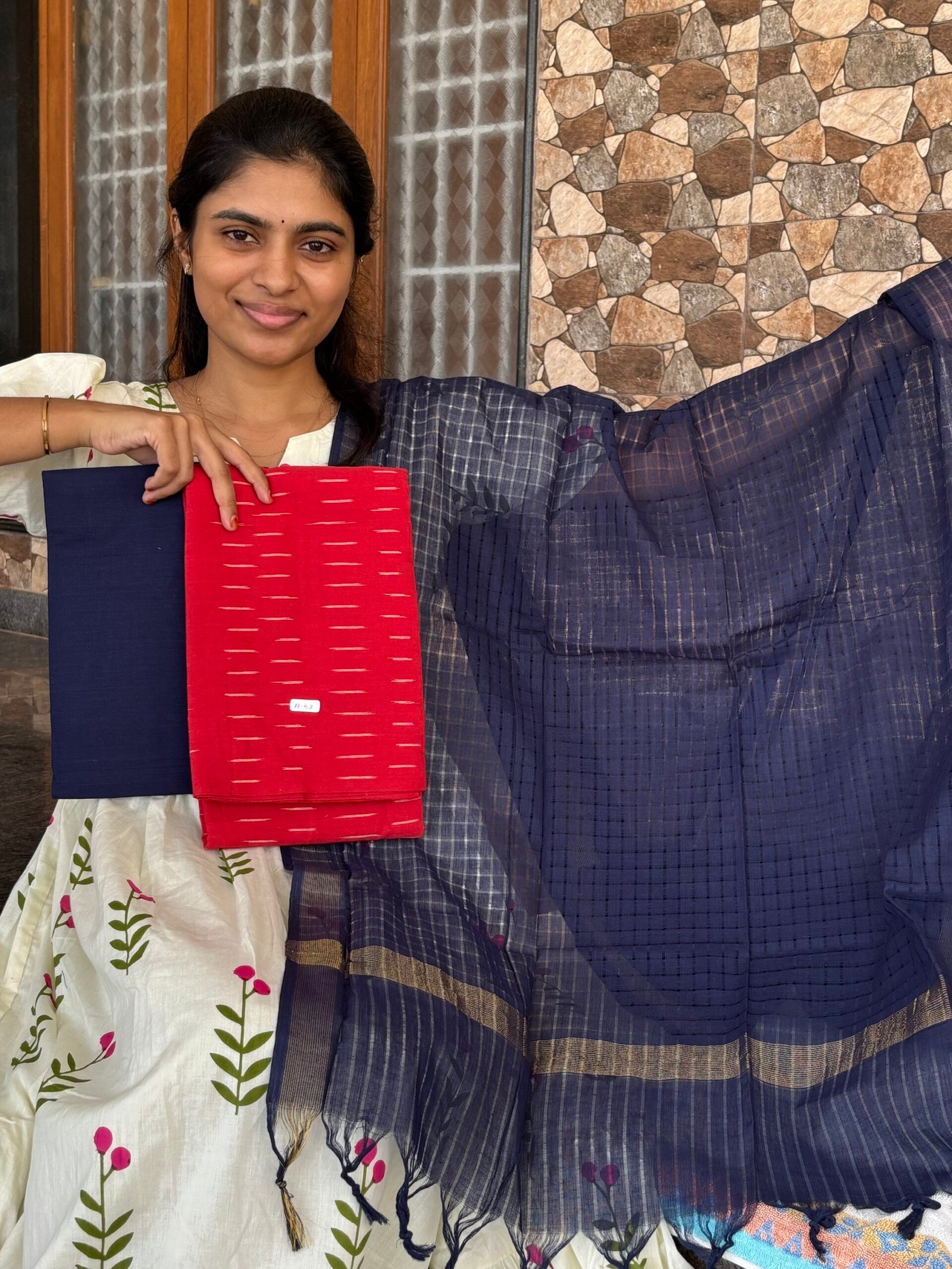 Red and blue soft cotton 3 piece set