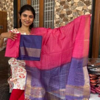 Violet with pink mangalagiri silk set