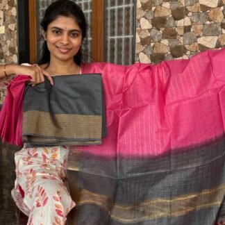 Bottle green with pink Mangalagiri silk set