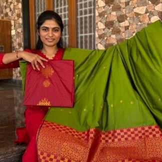 Red and green Kolam soft silk