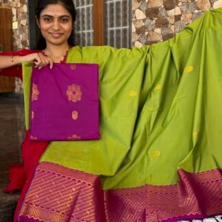 Magenta and green Kolam soft silk