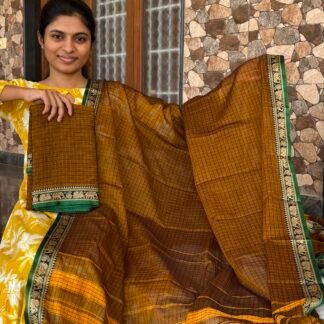 Honey yellow checked Narayanpet set