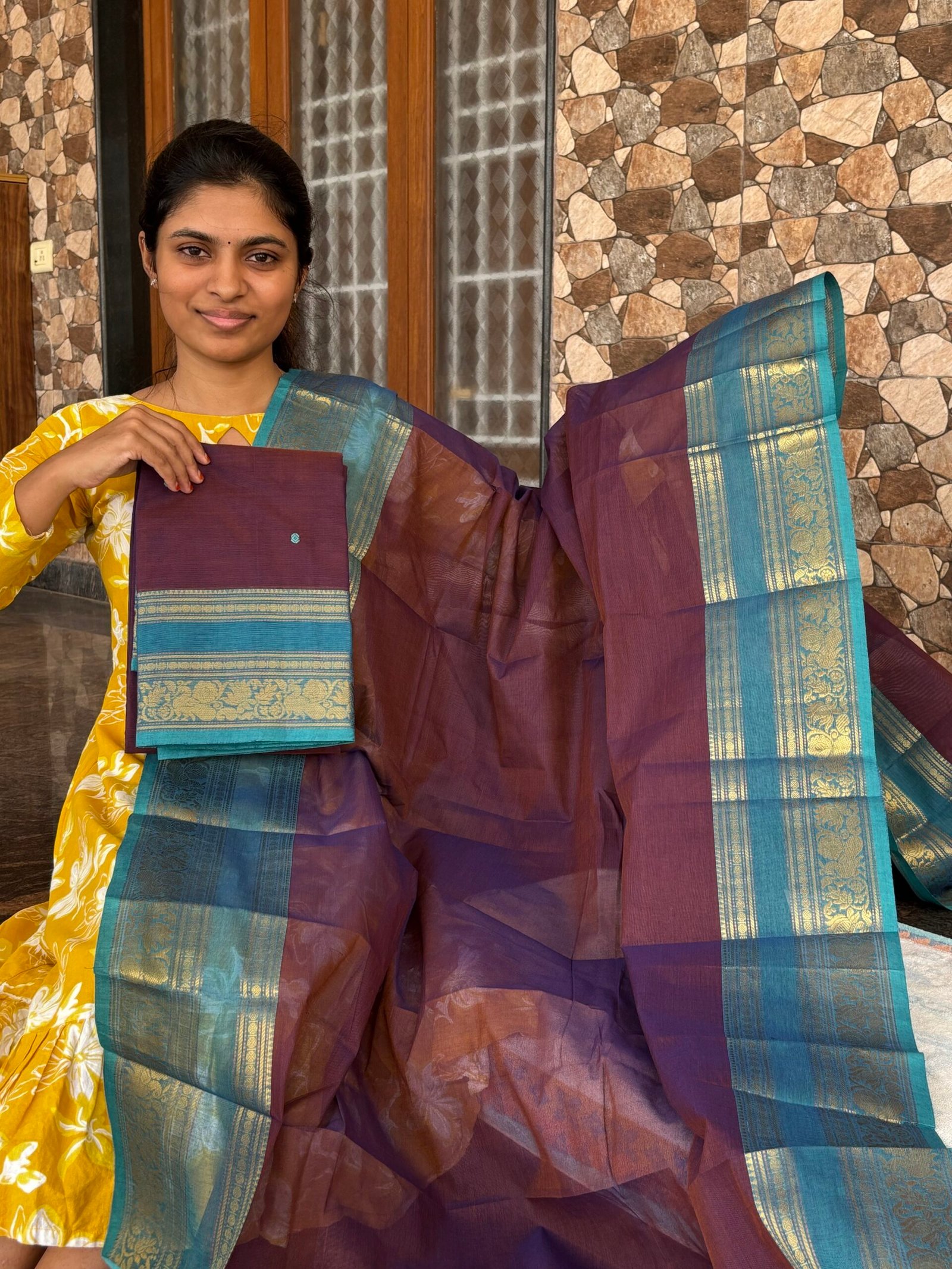 Purple with blue kanchi cotton set