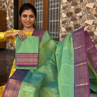 Sea green with Purple Kanchi cotton