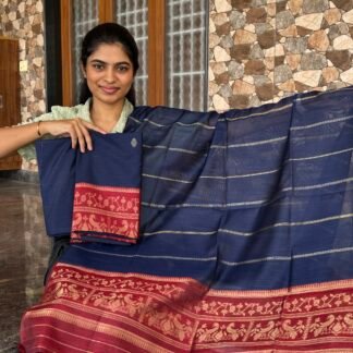 Navy with red Raw silk