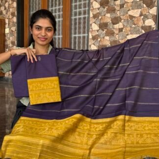 Purple with Honey yellow raw silk set