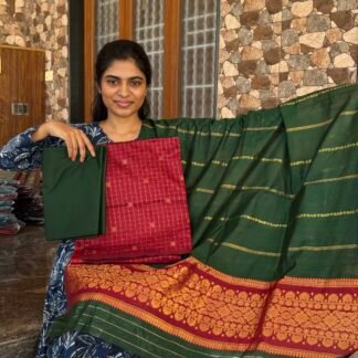 Maroon with Bottle green Mayuri silk