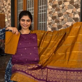 Purple with Honey yellow mayuri silk