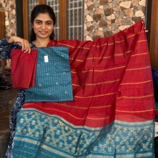 Blue with red Mayuri silk