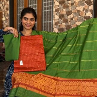 Orange with green Mayuri silk