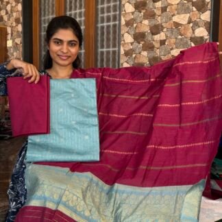 Light blue with Pink Mayuri silk