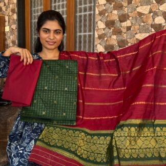 Bottle green with Maroon Mayuri silk