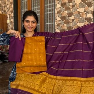 Honey yellow with Purple Mayuri silk